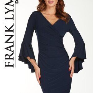 Frank Lyman Bell Sleeve Jersey Dress 176026 Navy Size 6